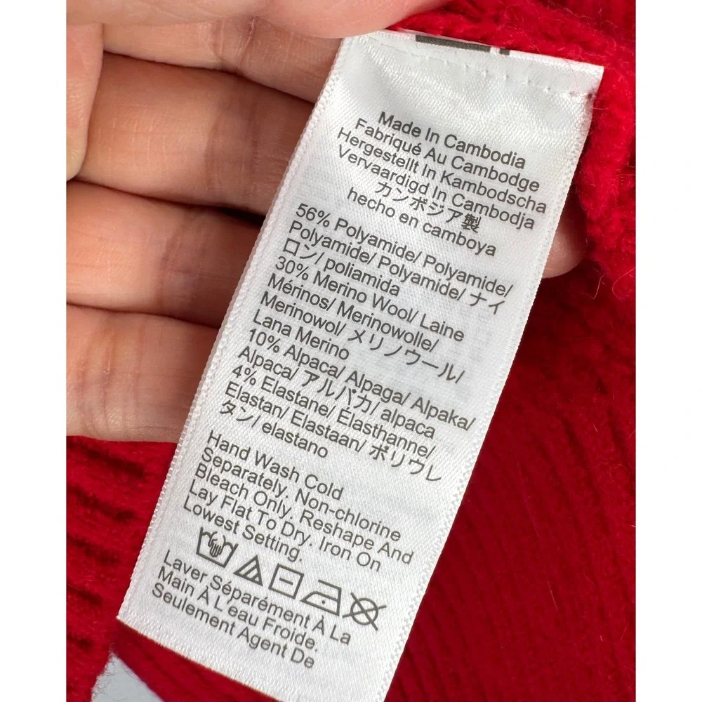 J.Crew Red Cable Knit Sweater merino wool alpaca oversized 90s money sz M